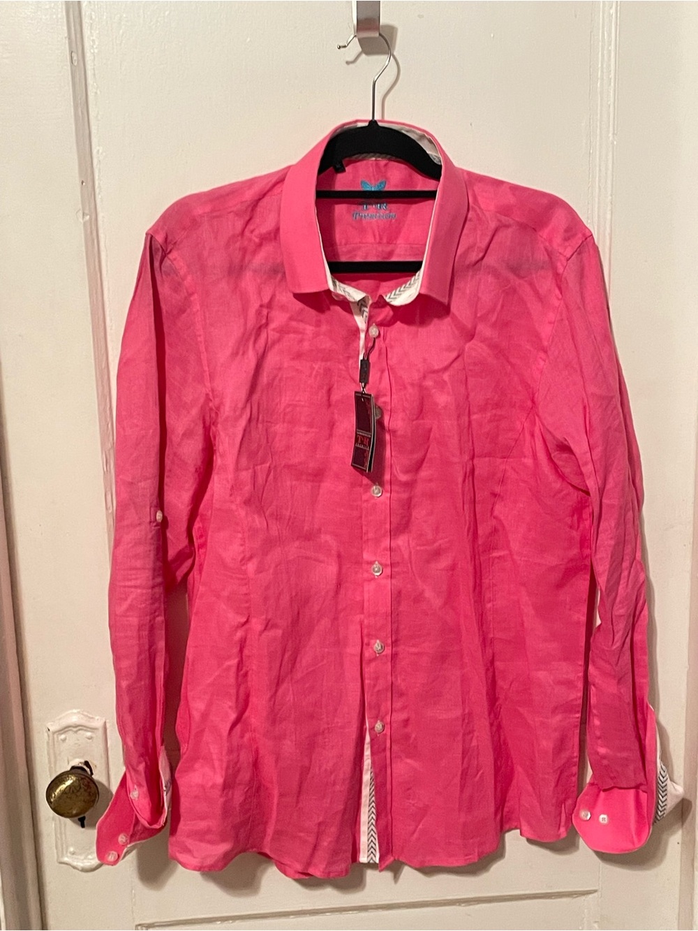 Men's Bright Pink Long-Sleeve Button-Down Shirt